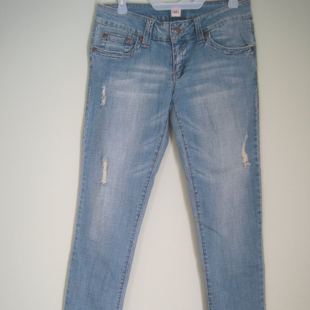 H2J Production Womens Straight Stretch Ripped Denim Jeans Blue Size 9/10 Y2K